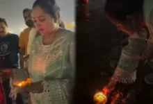 Aparajita Auddy floated lamp in the Ganges